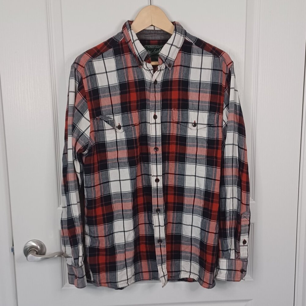 Woolrich Men's Medium Cotton Flannel Shirt Red Plaid Button Front Workwear